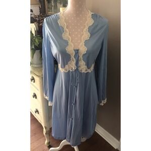 Vtg Aristocraft Peignoir Robe HouseDress Blue Nylon Lace Union Made Women M Read